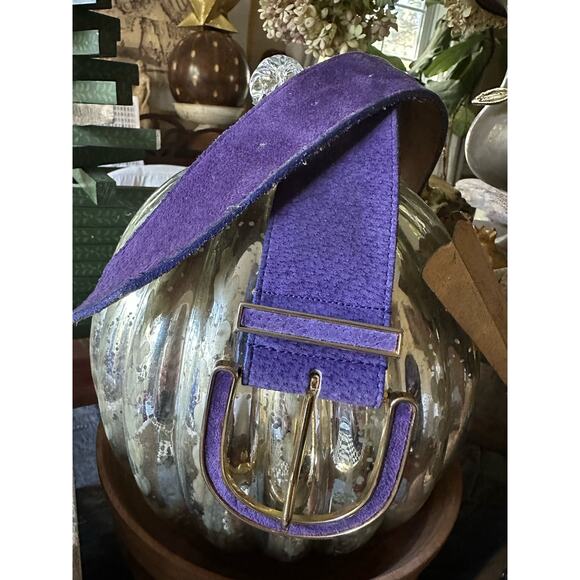 Vintage Morgan Taylor Women\'s Suede Belt purple gold Buckle sz m retro glam 39” main image 9